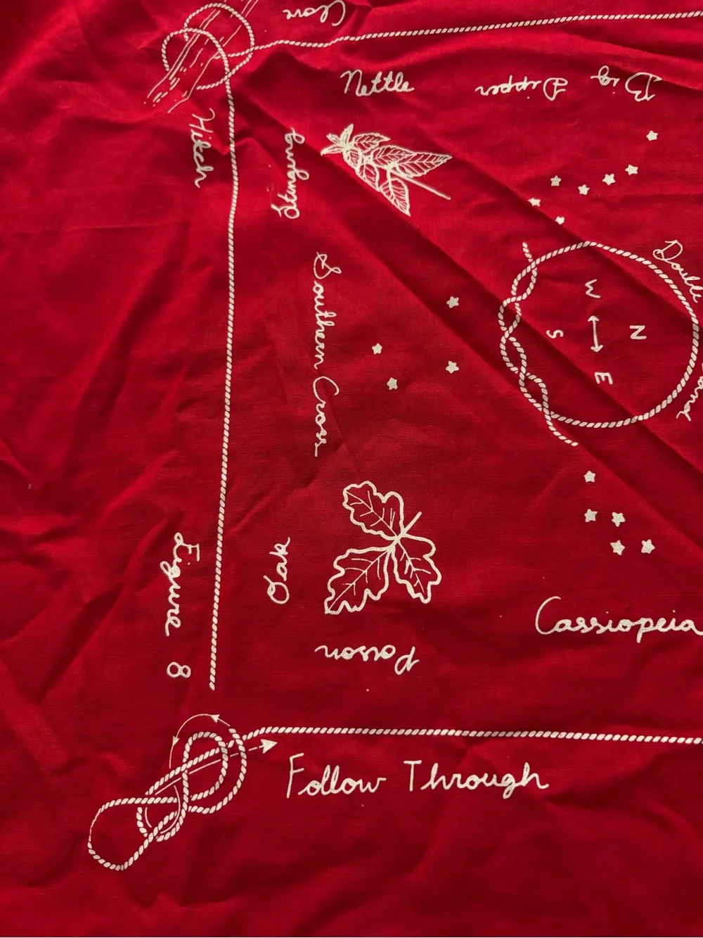 ❤️ Vintage Red Bandana Handkerchief Nature Compass Constellation Print